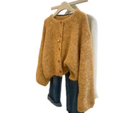 Yellow Sweater Women's Round-Neck Knitted Open Shirt Jacket Women's Autumn 2025 New Loose Age Reduction