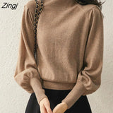 Women Solid Elegant Lady Slim Leisure Hot Sale 3XL All-match Soft High Quality Knitted Sweaters Half Turtleneck