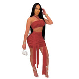 Zingj New Women's Perspective Mesh Bandage Dress Strapless Skirt Two-Piece