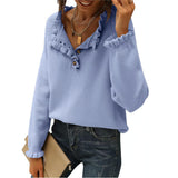 And Autumn 2025 New Women's Knitted Top Casual Long-Sleeved Button-Lace Cloth Cloth