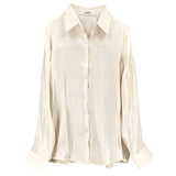 Button Up Satin Silk Shirt Vintage Blouse Women Spring Fashion White Lady Long Sleeves Loose Tops Korean Street