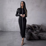 Wind Autumn And Winter New Bright Line Decoration Knitted Dress Waist Holiday Dress High