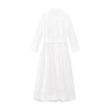New Autumn Shirt Type Long Skirt Hollow-Out Embroidered MIDI