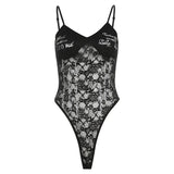 Zingj 2024 New Women's Urban Charm Personality Text Embellished With Pure Color Lace Jumpsuit-Outfit