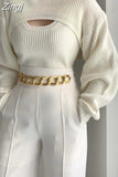 Women Sweater Suits 2 Pieces Female Chic Loose Casual Pullovers & Tank Tops Ladies Knitted