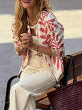 New Casual Fashion Slimming Plant Print Polo Collar Women Zipper New Coat