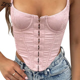 Women Sexy Tank Top Adults Sleeveless Irregular Solid Color Adjustable Spaghetti Strap Corset Summer Slim Crop Tops