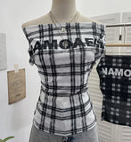 Lattice One-Word T-Shirt T-Shirt Irregularly Printed Sleeveless Top