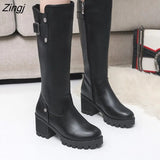 Plus Size 42 Boots Woman Women Winter Boots Vintage Round Toe Mid-heel Thick Heel Warm Knee Calf Mother Bota