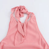 Women's Explosive Pink Beads Sexy Bare Back Hanging Neck Sleeveless
