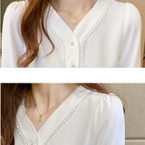 Women Blouses Shirts Women Long Sleeve White Shirt Woman Chiffon Blouse Shirt Woman V Neck Lace Embroidery Blouses