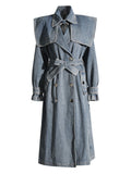 2025 New Design Feeling Takes The Waist Long Joker Wash Old Denim Trench Coat