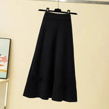 Women Winter Patchwork Long Sleeve Knitted Tops + Asymmetric Skirt 2 Piece Suit Female Party Elegant Two Piece Set 211-1-Outfit
