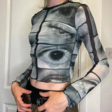 Zingj Autumn New T-Shirt Ins Personality Street Eye Print Slim