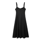 New Solid-Colored Shoulder Strap Dress