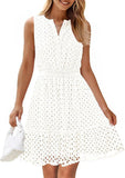 Women's Summer Sleeveless Dress V Collar Hollow Pores High Waist A Skirt Swing Short Party