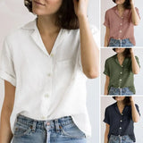 Shirt Solid Color Cotton Linen Pocket