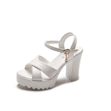 Women 2025 Summer New Korean Version Of High-Heeled Sandals One-Word Buckle Fashion Coarse Women's