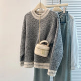 And Winter Dress New Women's Sweater Women's Korean Round Collar Bumpy Long-Sleeved Knitted Jersey Women Loose Thin