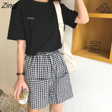 Women Short Sleeve T-shirts Loose Casual Letter Embroidery O-neck Korean Style Fashion All-match Student Streetwear Ulzzang
