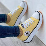 Fashion Spring New Low-Top Single Shoes Women's Thick-Sled Round-Headed Canvas Shoes Pine Cream Soles With Large-Size Women's