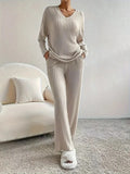 And Winter New Women's Pure Color V-Neck Loose Blouse Casual Straight Trousers Pit Two