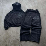 Two-Piece Hooded Zippered Sweater Street Style Personality Loose Straight