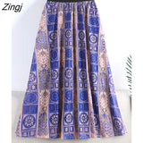 Midi Long Pleated Skirt Women 2022 Winter Korean Fashion Purple Lace Hollow Out A Line High Waist Skirt