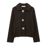 Explosive Women's Artificial Fur Belt Flower Button Knitted