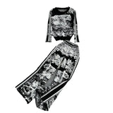 Zingj Suit Women's Round Collar Loose Jungle Animal Jacquard Long Sleeve Sweater Two-Piece High-Waisted Straight Leg Wide Leg