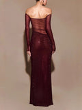 Women's Perspective Evening Dress Dress Sexy Long-Term Repair Shoulder Woman