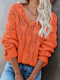 Autumn And Winter Casual Hollow V-Neck Long Sleeves Loose Knitted Sweater Sweater