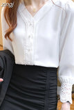 Women Blouses Shirts Women Long Sleeve White Shirt Woman Chiffon Blouse Shirt Woman V Neck Lace Embroidery Blouses