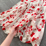 Chiffon Two Piece Set Women Autumn Bohemian Vacation Beach Short Tops And Ruffle Irregular Long Skirt Female Print Suit
