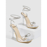 Drill Bow Girl Summer Fashion Transparent Fine Heel High Heel Club Bar Model Roman Women