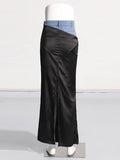 Zingj 2024 New Fashion Trend Wind High-Waisted Jeans Stitching Design Sense Long Slit Wrap Hip