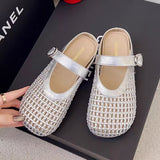 Woven Hollow Bag Head Cool Slippers Women 2025 New One-Word Single Shoes Casual Hole