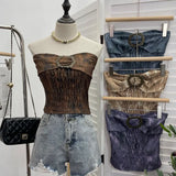 Style Retro Brae Waist-Dyed Wear Sexy Shoulder-Wrapped Sleeveless Top
