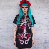 022 Spot 2025 Halloween Women's Cosplay Party Dress Skull Print Short Sleeved