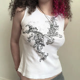 Embroidery Grunge Print Street Tank TopOutfit