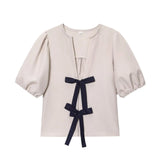 Spring New Women's Street Fashion Cotton Bow Tie With Striped Hoodie