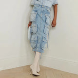 Zingj Feng Shui Wash Long Skirt Autumn 2024 New Multi-Pocket Decoration High Waist Show Skinny Denim Skirt