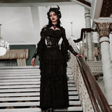 Dark Wind New Horn Sleeve Collar Lace Splicing Open Shoulder Temperament Leisure All Kinds Of