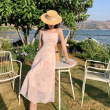 Zingj Temperament Sexy Dew Back Broken Flower Condole Belt Skirt Female 2023 Summer New Style Dozen Pull Collect Waist Thin Money Chiffon