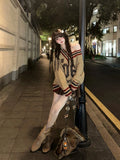 Brown V-neck Letter Print Oversize Sweater- Outfit