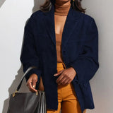 New Female Temperament Female Retro Brown Loose Pocket Long-Sleeved Blazer