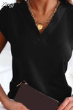 Simple Blouse Women Short Sleeve Office Lady Tops Mujer V-Neck Fashion Summer Casual 2023 Shirts Woman Clothes