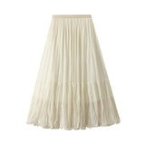 Retro Folded Fairy Net Yarn Half-Dress Skirt Dress Autumn 2025 High-Rise Slim Long Skirt