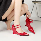 Spring And Summer Show New Slope Heel Red High Heels Women Patent Leather Sexy Bao Head Individual