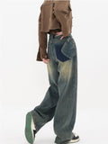 Zingj New Retro Wash Do Old Straight Leg Jeans Female Design Feeling High Waist Loose Versatile Drag Wide Leg